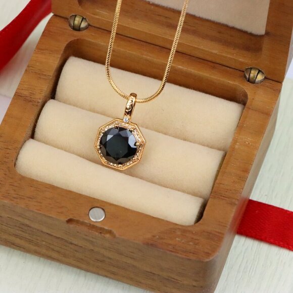 "Bold Black Gem Pendant in Rose Gold Octagon Setting, XPPT1389 - Picture 6 of 13